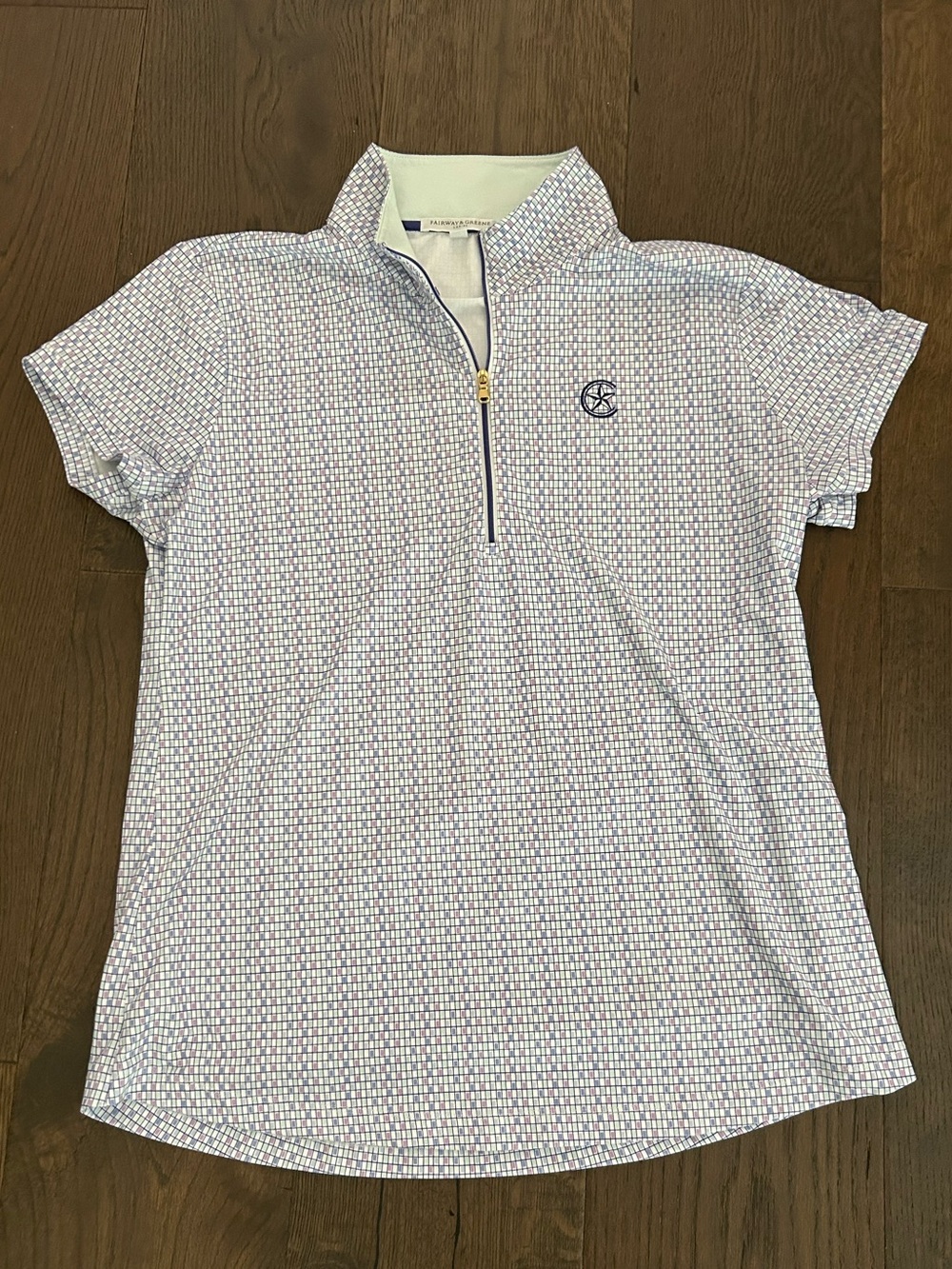 Tennis Golf Pickleball Short-Sleeve Polo Top XL - Light Blue Pattern